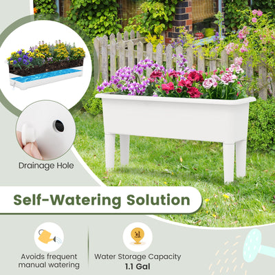 2 PCS Raised Garden Beds Self-Watering Planter Box with Detachable Legs and Drainage Hole-White