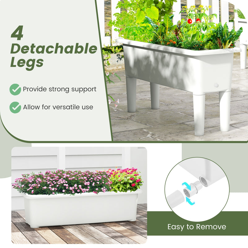 2 PCS Raised Garden Beds Self-Watering Planter Box with Detachable Legs and Drainage Hole-White