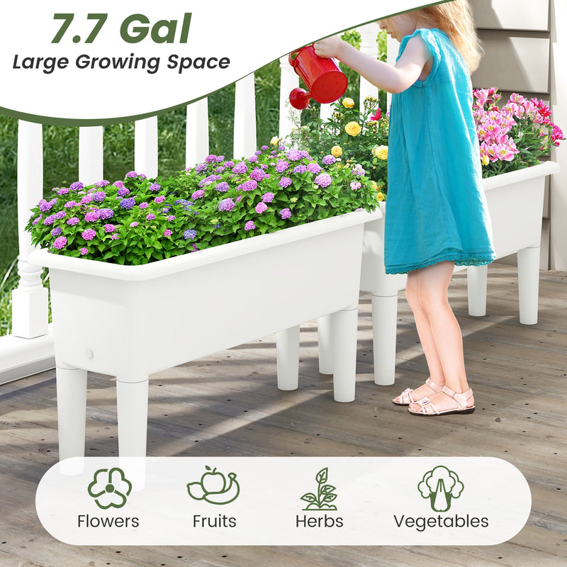 2 PCS Raised Garden Beds Self-Watering Planter Box with Detachable Legs and Drainage Hole-White