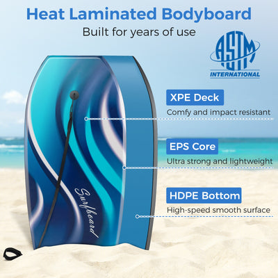 33/37/41 Inches Lightweight Body Board Boogie Board with EPS Core XPE Deck HDPE Bottom-S