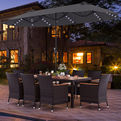 11 Pieces Patio Dining Set with 15 Feet Double-Sided Patio Umbrella and Base-Gray