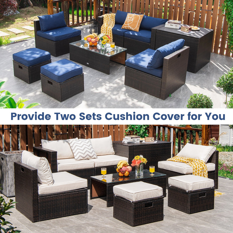 8-Piece Outdoor Wicker Furniture Set with Storage Box