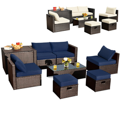 8-Piece Outdoor Wicker Furniture Set with Storage Box