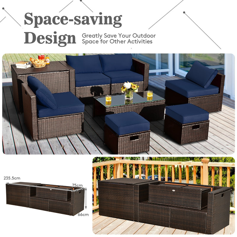 8-Piece Outdoor Wicker Furniture Set with Storage Box