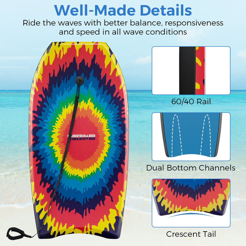 33/37/41 Inches Lightweight Body Board Boogie Board with EPS Core XPE Deck HDPE Bottom Multicolor3-S