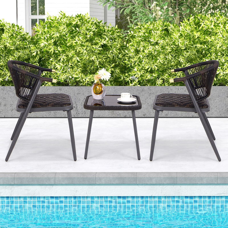 3 Pieces Patio Rattan Furniture Set for Backyard Poolside-Brown and Black