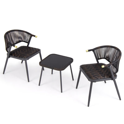 3 Pieces Patio Rattan Furniture Set for Backyard Poolside-Brown and Black