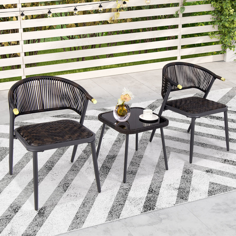 3 Pieces Patio Rattan Furniture Set for Backyard Poolside-Brown and Black