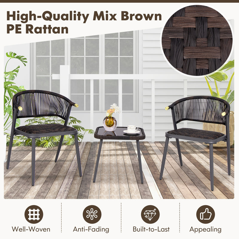 3 Pieces Patio Rattan Furniture Set for Backyard Poolside-Brown and Black