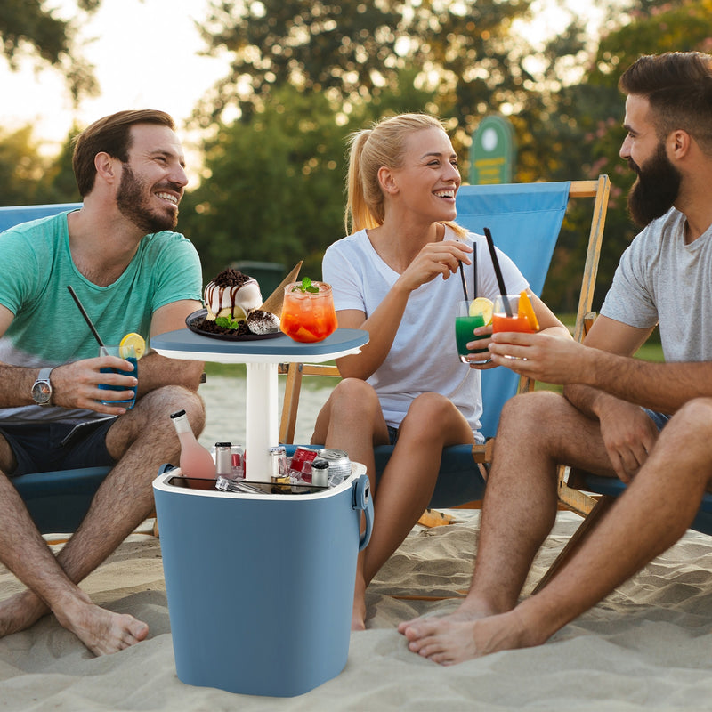 3-in-1 Portable Cooler Bar Table with Bottle Opener and Lift Top Lid for Camping Poolside-Blue