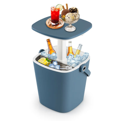 3-in-1 Portable Cooler Bar Table with Bottle Opener and Lift Top Lid for Camping Poolside-Blue