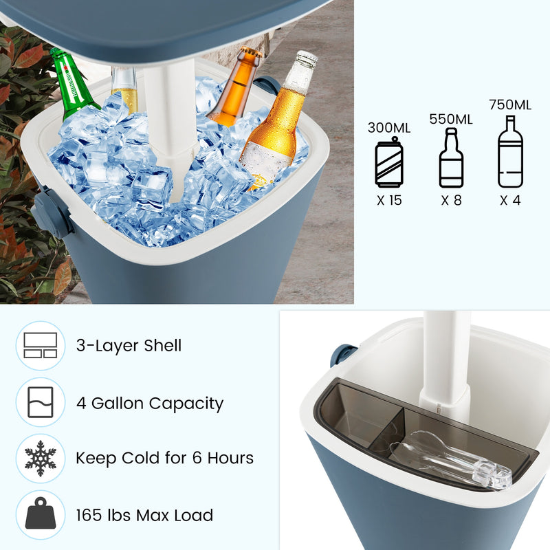 3-in-1 Portable Cooler Bar Table with Bottle Opener and Lift Top Lid for Camping Poolside-Blue