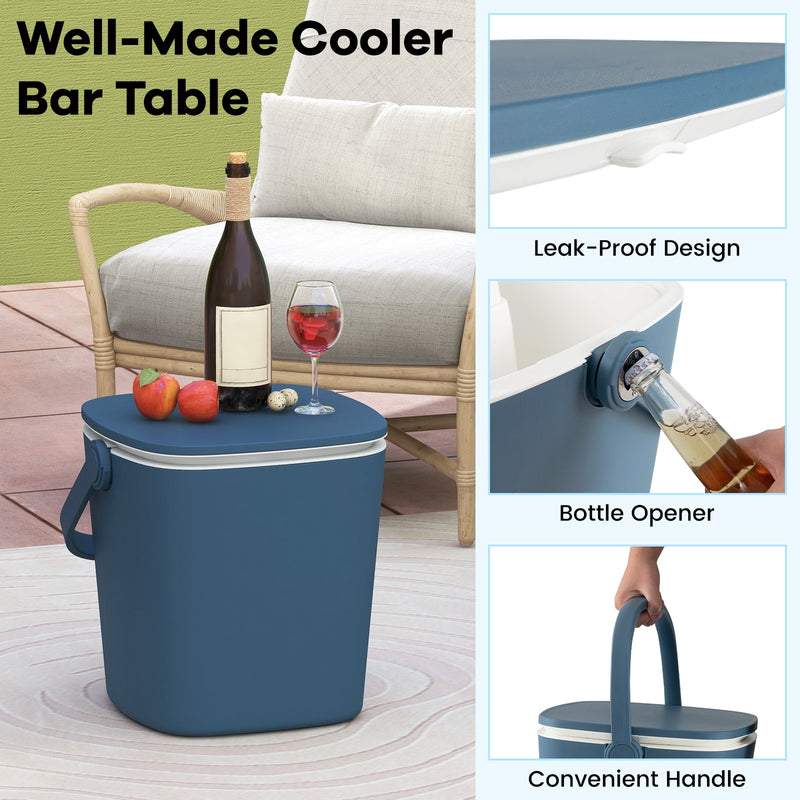 3-in-1 Portable Cooler Bar Table with Bottle Opener and Lift Top Lid for Camping Poolside-Blue