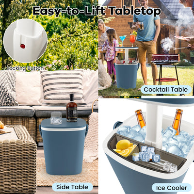 3-in-1 Portable Cooler Bar Table with Bottle Opener and Lift Top Lid for Camping Poolside-Blue