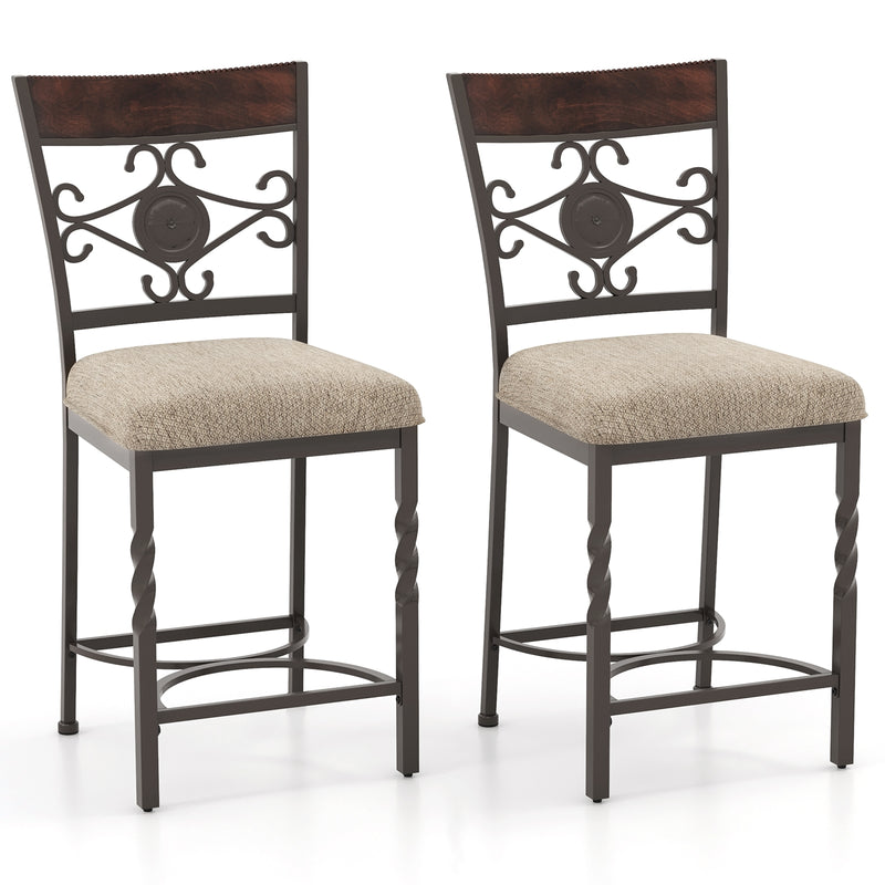 Set of 2 25 inches Bar Stools with Rust-proof Metal Frame and Soft Sponge Seat-Brown