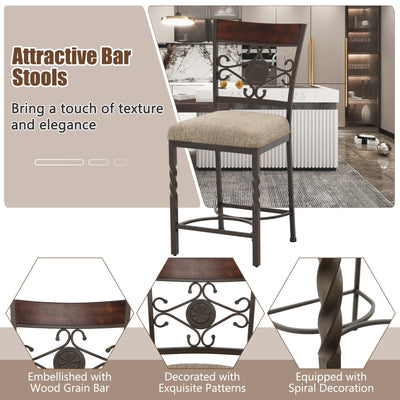 Set of 2 25 inches Bar Stools with Rust-proof Metal Frame and Soft Sponge Seat-Brown