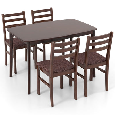 Vintage Wooden Dining Table Set for 4 with Padded Seat and Curved Backrest