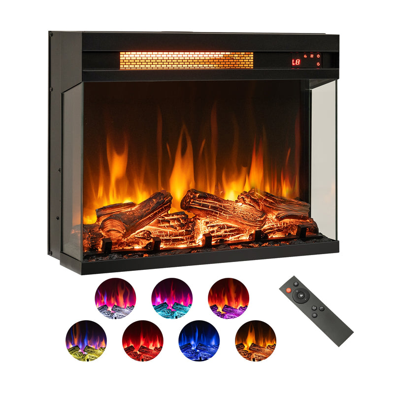 23 Inch 3-Sided Electric Fireplace 1500W Recessed Fireplace Insert-Black