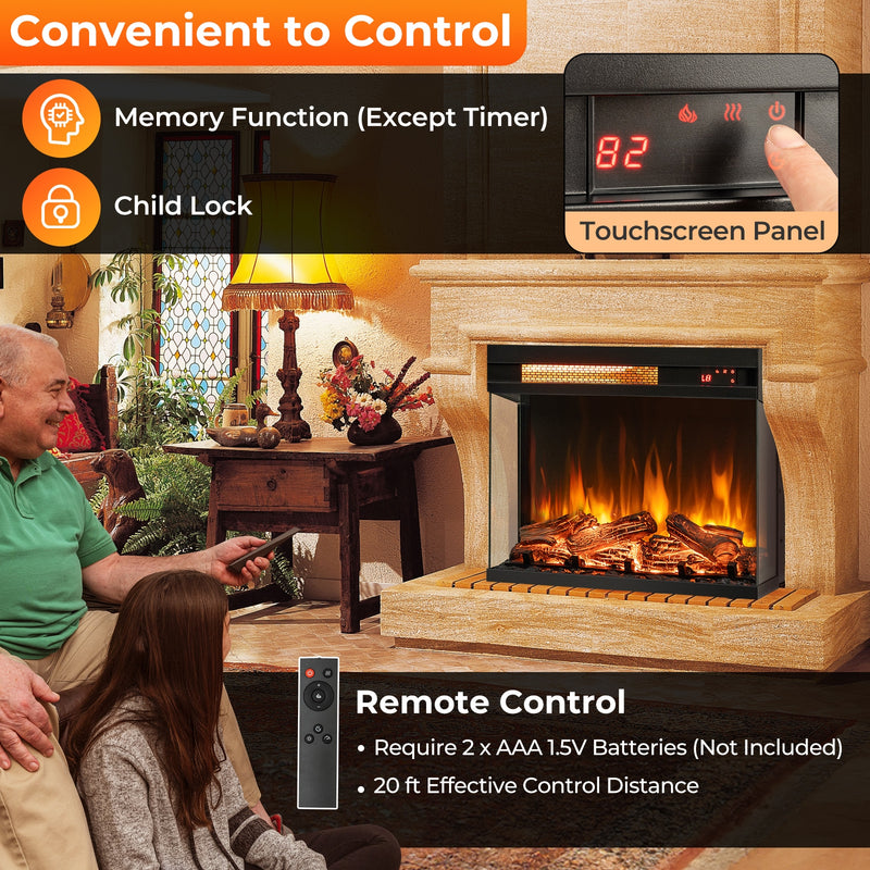 23 Inch 3-Sided Electric Fireplace 1500W Recessed Fireplace Insert-Black