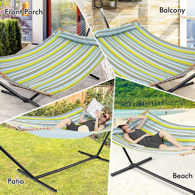 Patio Hammock Foldable Portable Swing Chair Bed with Detachable Pillow-Blue