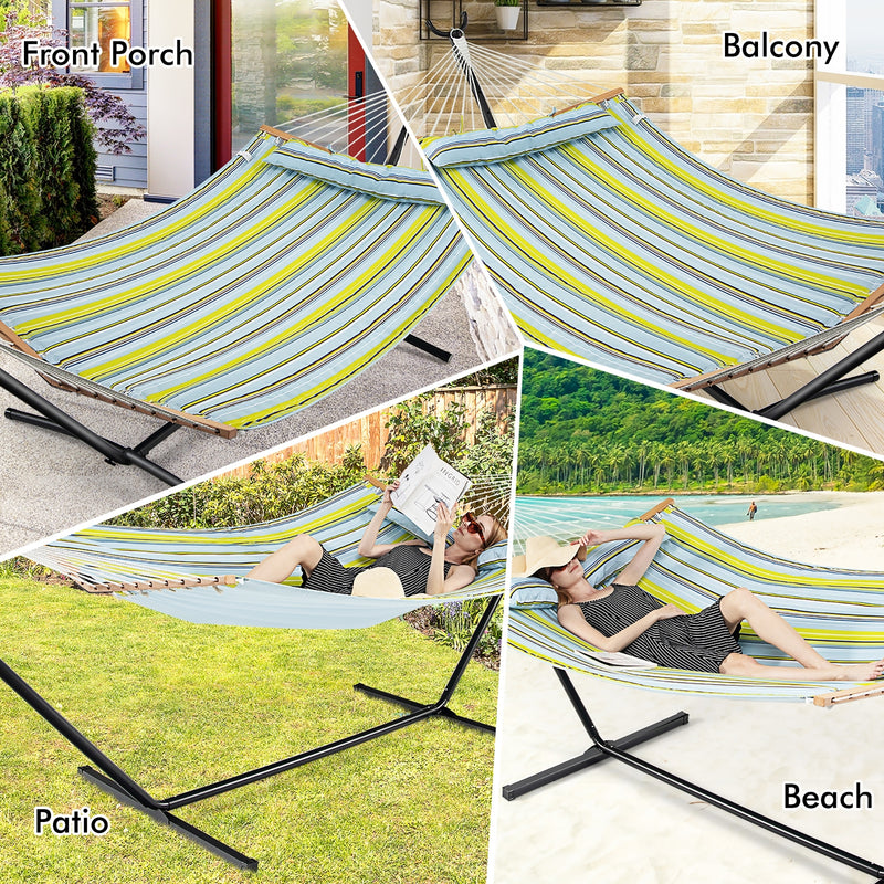 Patio Hammock Foldable Portable Swing Chair Bed with Detachable Pillow-Blue