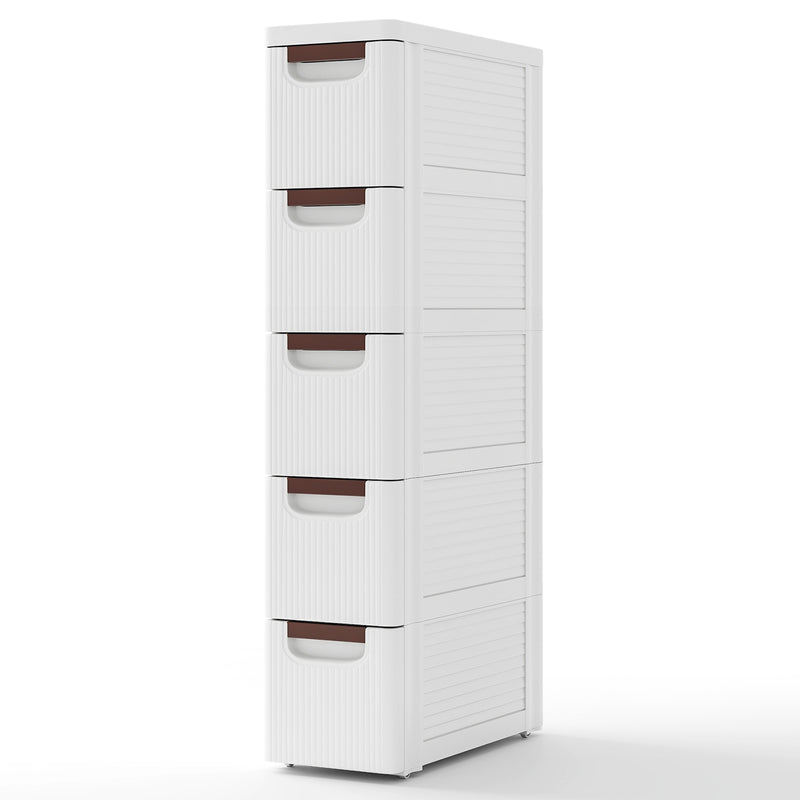 3/4/5/6-Drawer Rolling Organizer Unit Narrow Storage Cabinet with Built-In Wheels for Small Space-5-Drawer