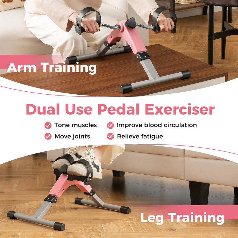 Under Desk Exercise Bike Pedal Exerciser with LCD Display for Legs and Arms Workout-Pink