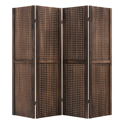 4-Panel Pegboard Display 5 Feet Tall Folding Privacy Screen-Brown