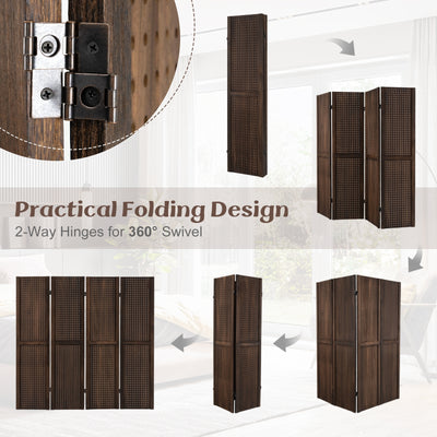 4-Panel Pegboard Display 5 Feet Tall Folding Privacy Screen-Brown