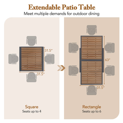 31.5-63 Inches Extendable Patio Table for 4-6 People-Natural