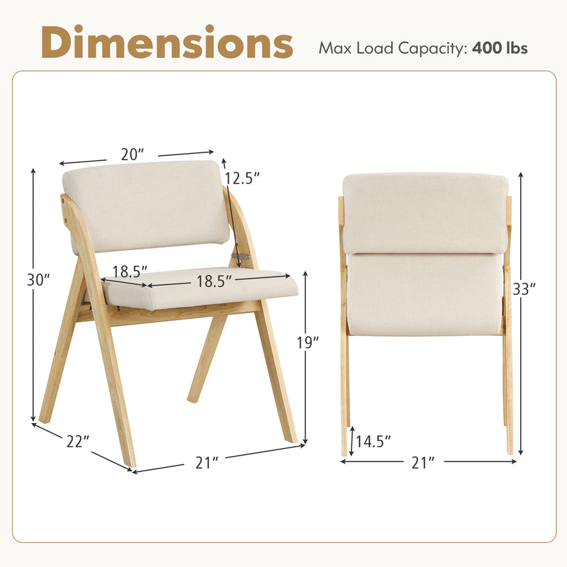 Set of 2 Folding Kitchen Dining Chairs with Rubber Wood Legs-Natural