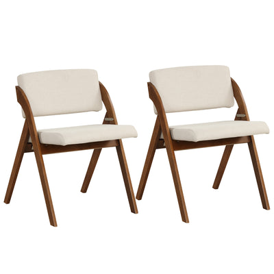 Set of 2 Folding Kitchen Dining Chairs with Rubber Wood Legs-Walnut