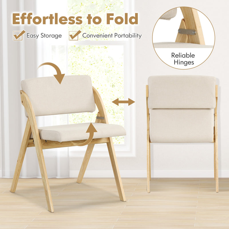 Set of 2 Folding Kitchen Dining Chairs with Rubber Wood Legs-Natural