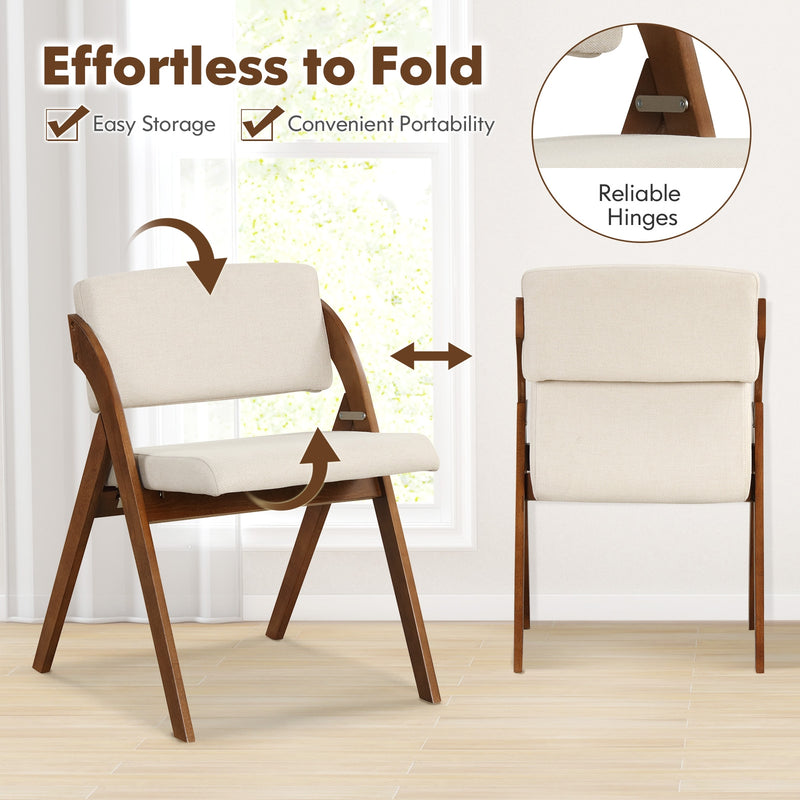 Set of 2 Folding Kitchen Dining Chairs with Rubber Wood Legs-Walnut