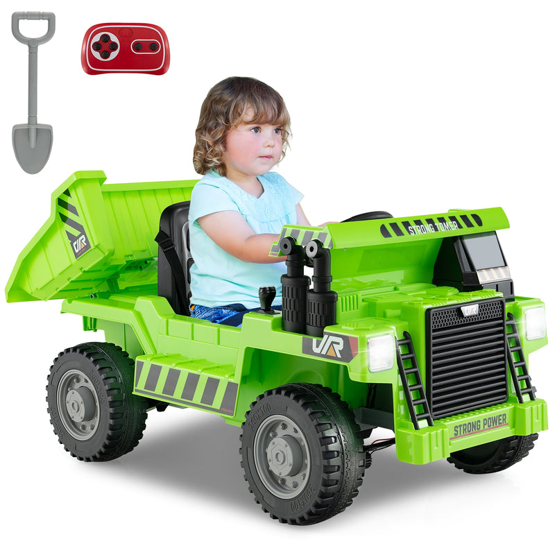 Kids Ride on Dump Truck 12V Ride on Car with Electric Dump Bed-Green