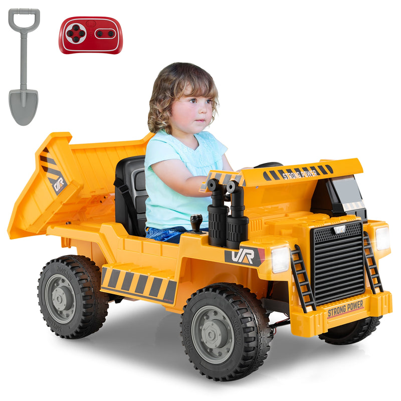 Kids Ride on Dump Truck 12V Ride on Car with Electric Dump Bed-Yellow