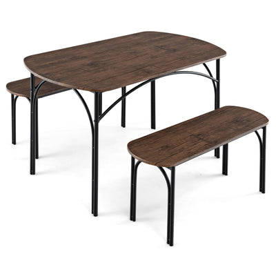 3-Piece Dining Table Set for 4 with Metal Frame-Brown