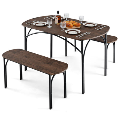 3-Piece Dining Table Set for 4 with Metal Frame-Brown