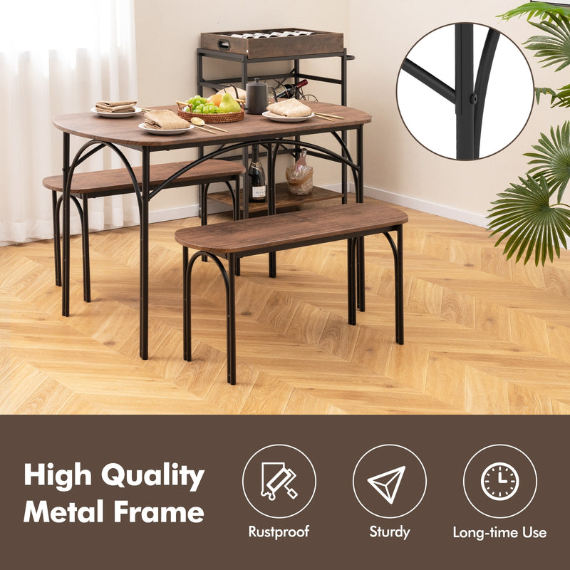 3-Piece Dining Table Set for 4 with Metal Frame-Brown