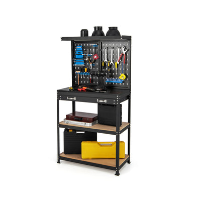 Tool Storage Workbench with Pegboard with 14 Hanging Accessories for Garage-Black and Blue