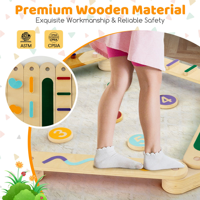 Montessori Balance Beam Set Wooden Balance Boards with Stepping Stones