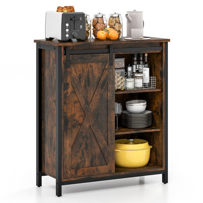 32 Inch Farmhouse Sideboard Buffet Cabinet with Sliding Barn Door and Adjustable Shelves-Rustic Brown