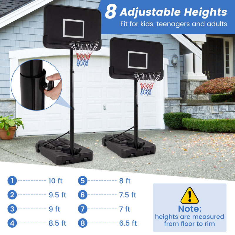 6.5-10 FT Adjustable Portable Basketball Hoop with 44 Inch Shatterproof Backboard and Fillable Base