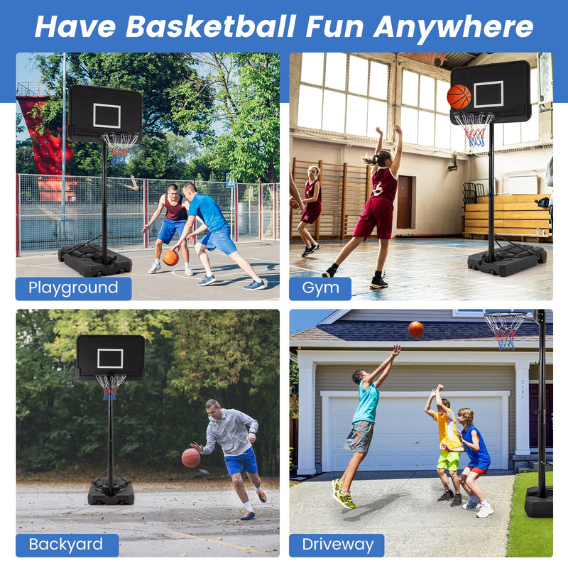 6.5-10 FT Adjustable Portable Basketball Hoop with 44 Inch Shatterproof Backboard and Fillable Base