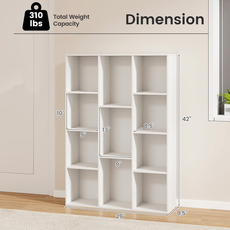 11-Cube Multifunctional Book Storage Organizer Display Cabinet with Anti-tipping Kits-White