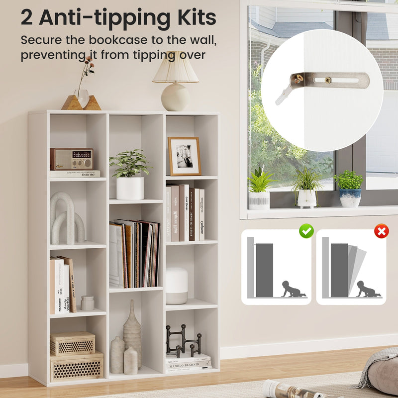 11-Cube Multifunctional Book Storage Organizer Display Cabinet with Anti-tipping Kits-White