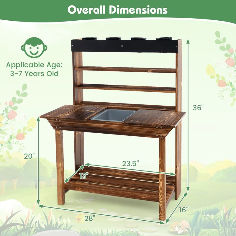 Wooden Potting Bench Table Outdoor Mud Kitchen with Solid Fir Wood Frame-Natural