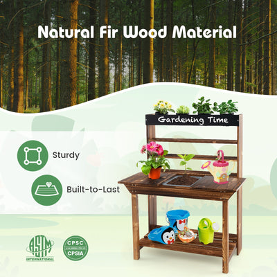 Wooden Potting Bench Table Outdoor Mud Kitchen with Solid Fir Wood Frame-Natural