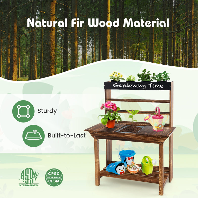 Wooden Potting Bench Table Outdoor Mud Kitchen with Solid Fir Wood Frame-Natural