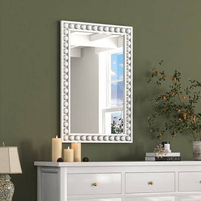 24 x 36 Inches Rustic Wall Mirror with Solid Wood Frame for Living Room  Bedroom-White